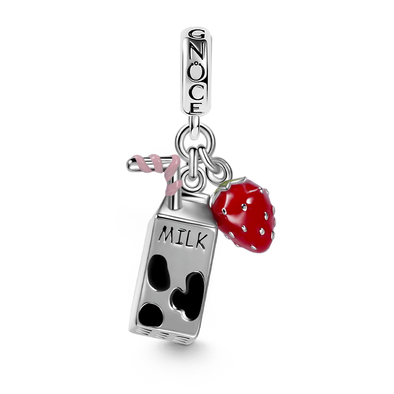 Milk & Strawberry Pendant Dangle Charm 925 Sterling Silver_1