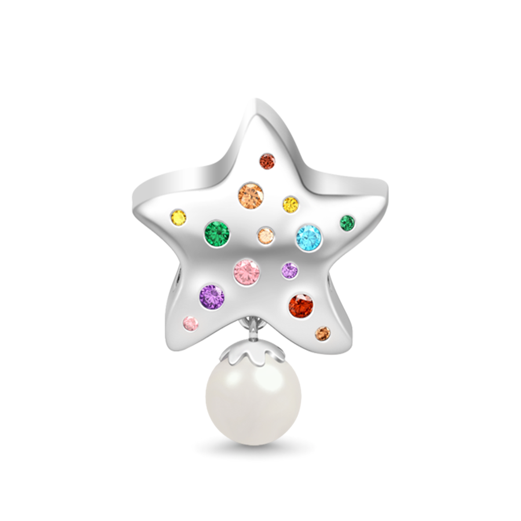 Gnoce "Make A Wish When Catching The Falling Stars, Your Dream Will Be Come True" Colorful Star with Pearl 925 Sterling Silver Charm Bead_1
