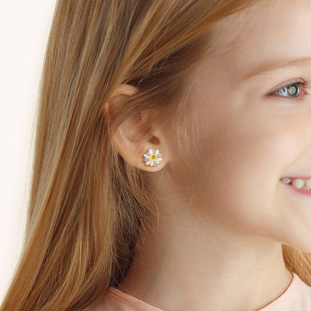 Daisy Flower Earrings Paved Yellow CZ Stones Sterling Silver_4