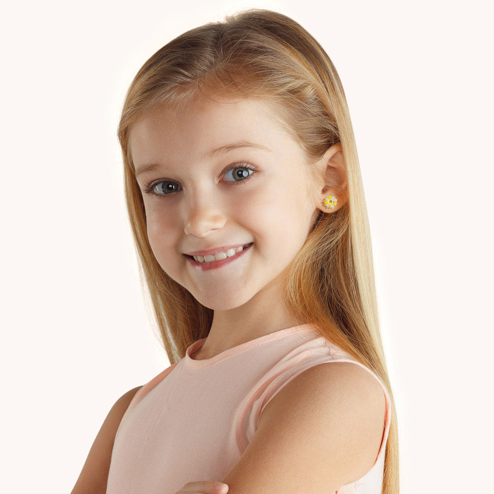 Daisy Flower Earrings Paved Yellow CZ Stones Sterling Silver_3