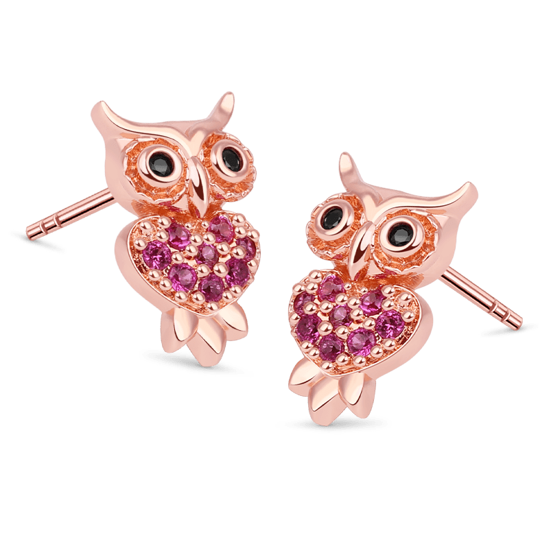 Owl Stud Earring Rose Gold Plated 925 Sterling Silver_2