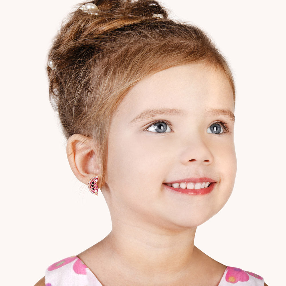 Watermelon Stud Earrings 925 Sterling Silver Asymmetric Earrings 18k Rose Gold Plated_3