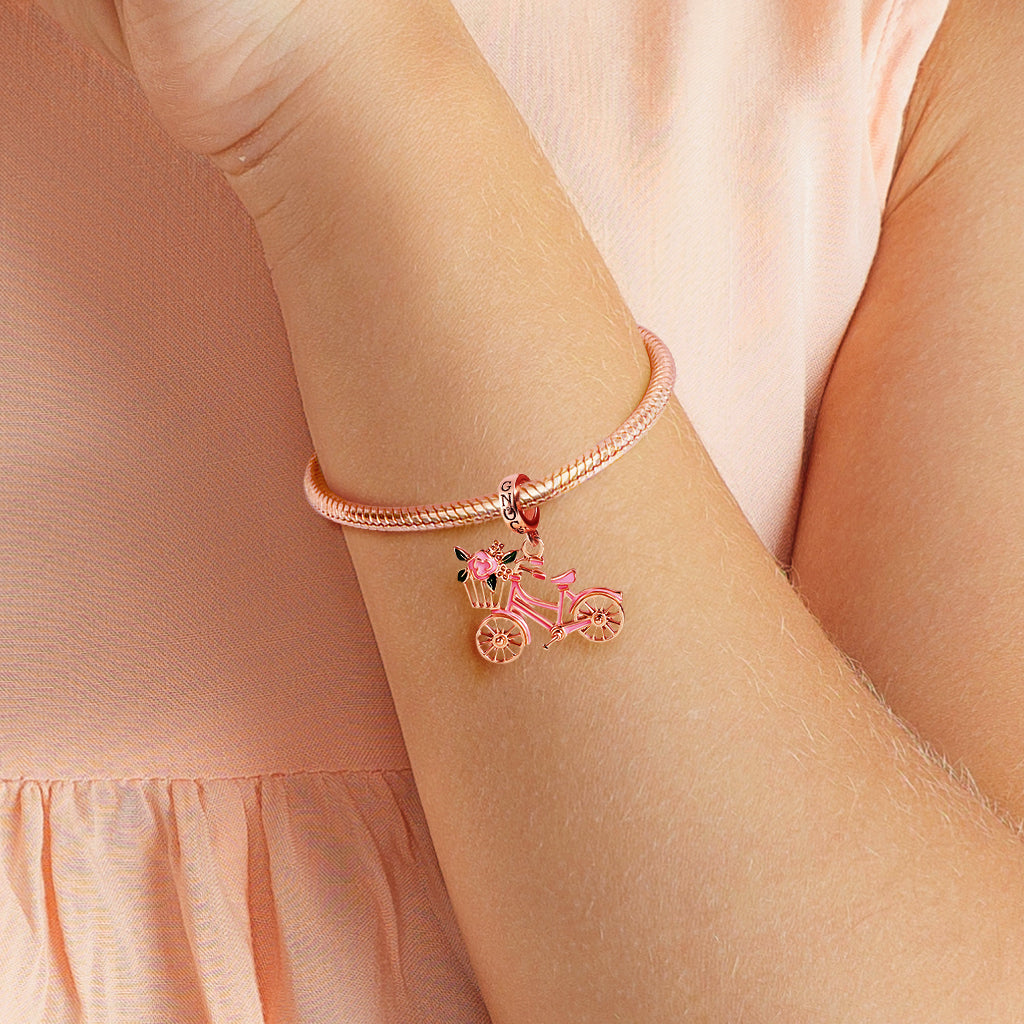 Bicycle with Flower Pendant Charm Sterling Silver 18k Rose Gold Plated_4