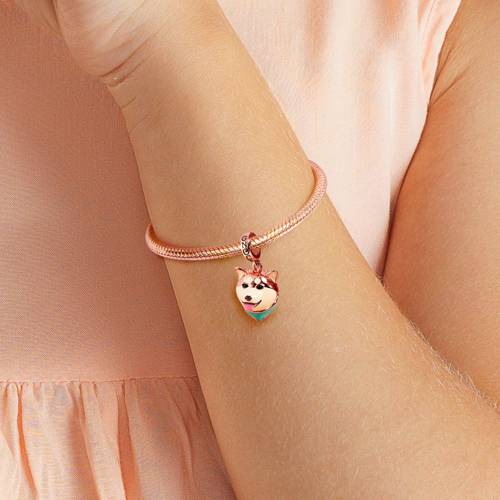 Shiba Inu Pendant Dangle Charm Sterling Silver 18k Rose Gold Plated for Dog Lovers_3