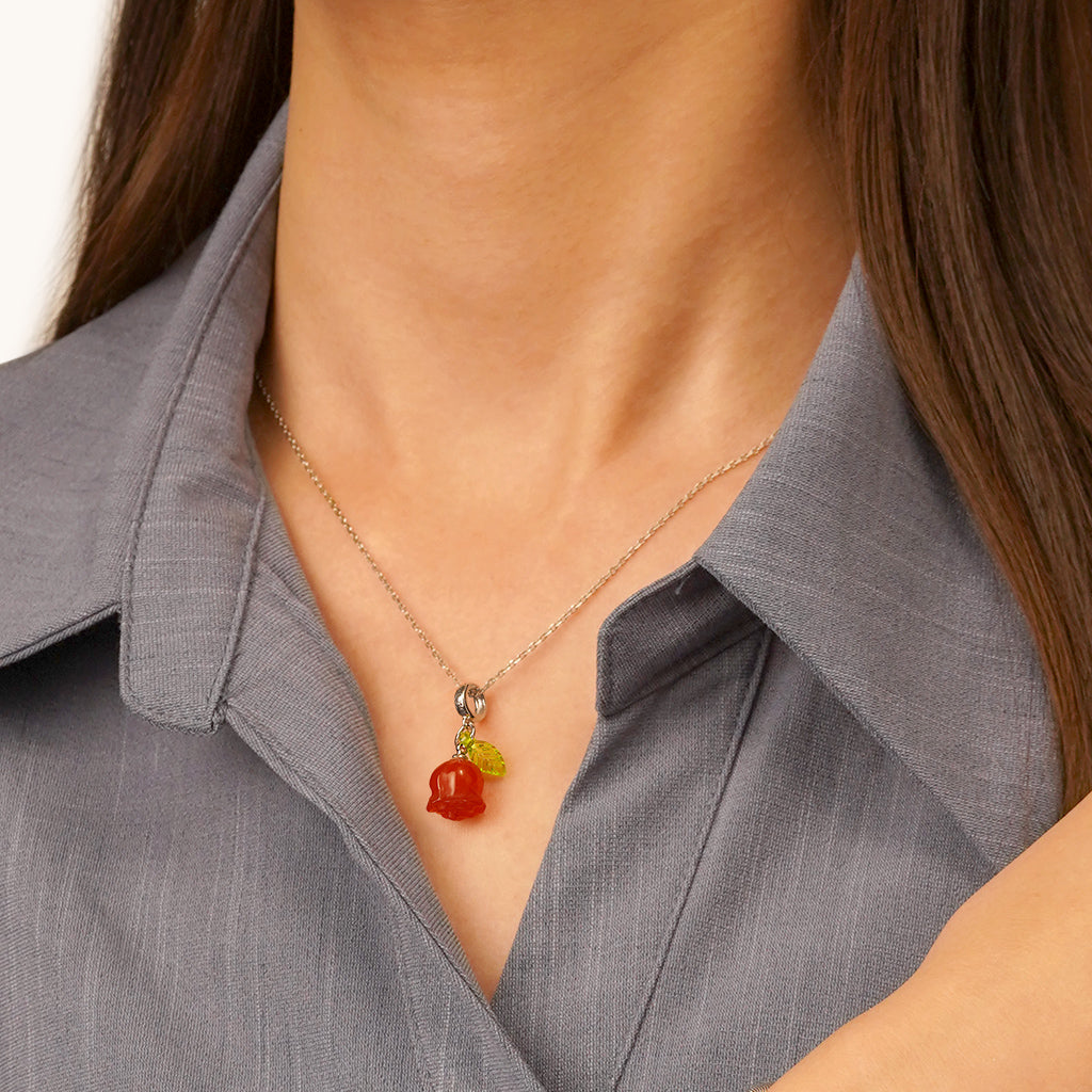 Gnoce Chalcedony Red Rose Pendant Dangle Charm_5