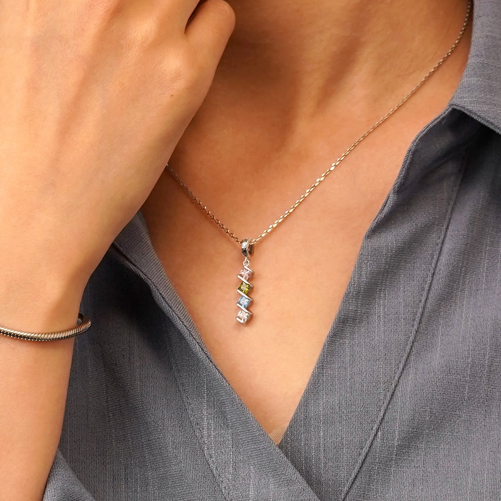 Gnoce Engravable Princess CZ Birthstone Pendant Dangle Charm_7
