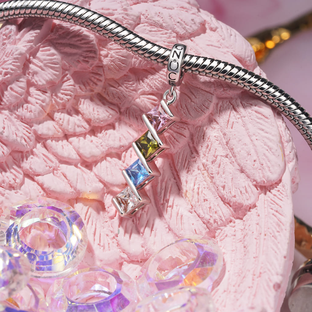 Gnoce Engravable Princess CZ Birthstone Pendant Dangle Charm_5