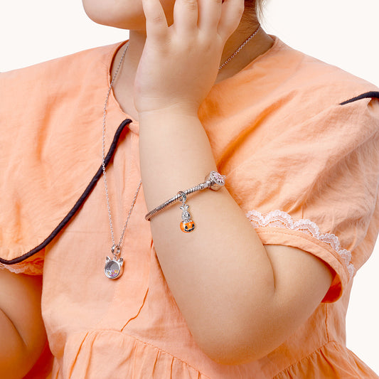 Rabbit in Smiling Pumpkin Pendant Dangle Charm Sterling Silver_4