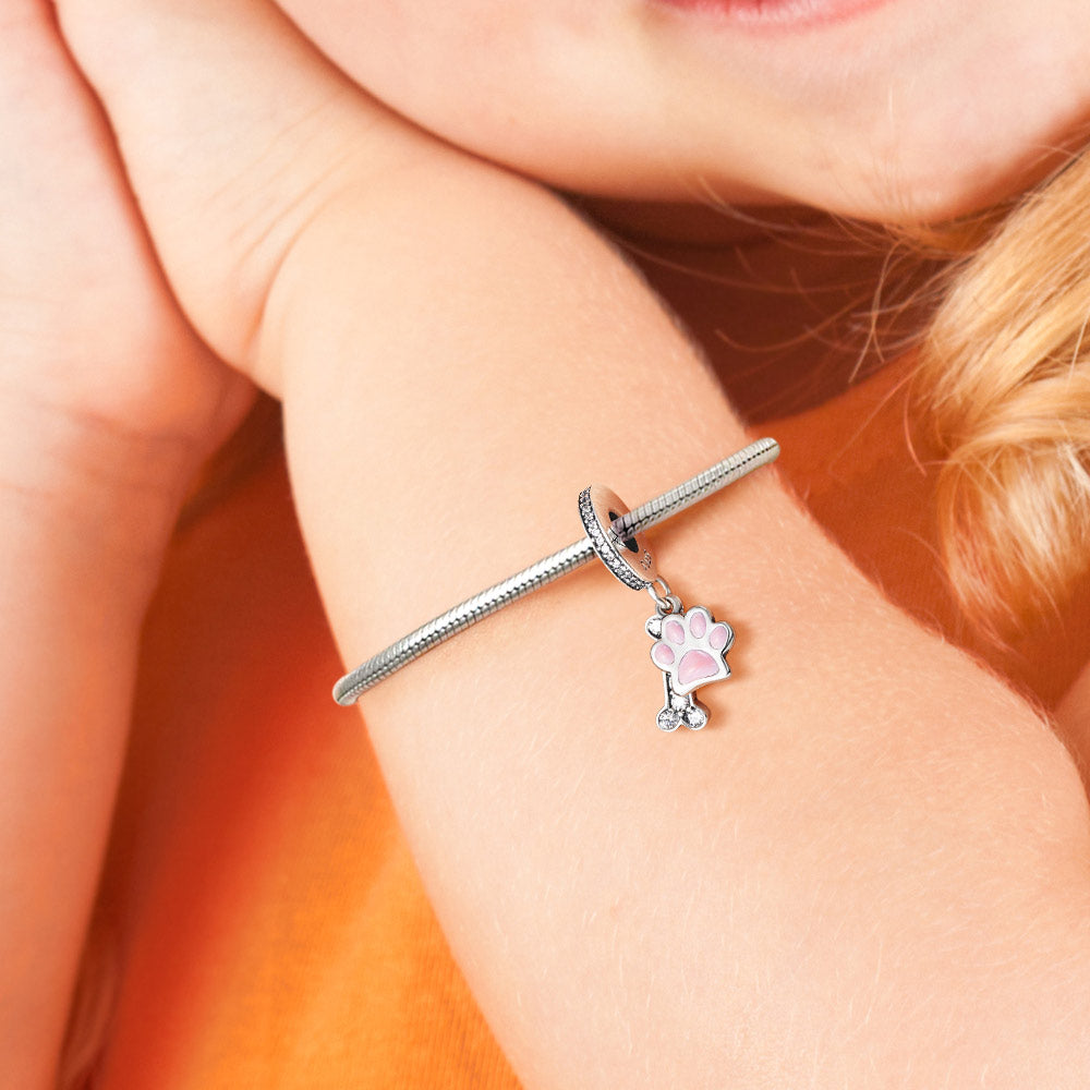 Paw & Bone Pendant Dangle Charm 925 Sterling Silver Inlaid with Crystal Gemstones_4