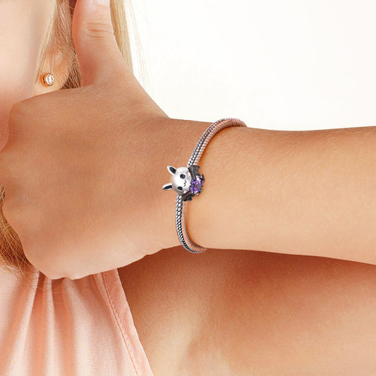 Cute Bat Embraces Heart Gemstone Charm Bead 925 Sterling Silver_4