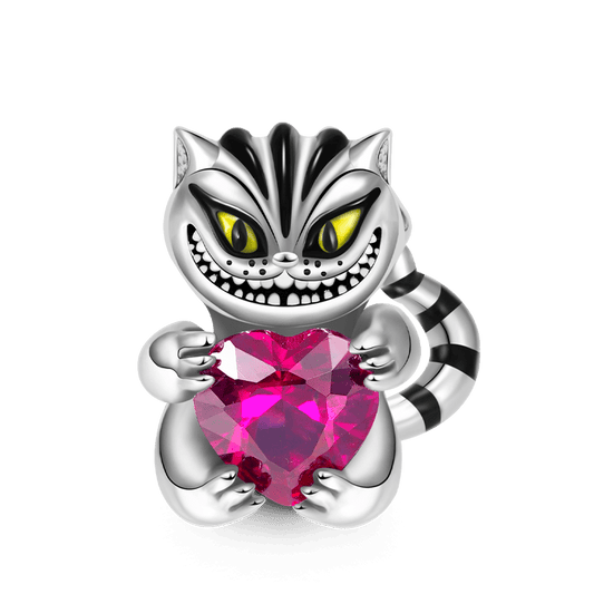 Cheshire Cat Embraces Heart Gemstone Charm Bead 925 Sterling Silver Black Plated_1