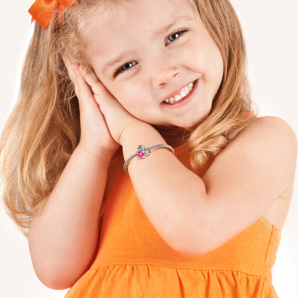 Cheshire Cat Embraces Heart Gemstone Charm Bead 925 Sterling Silver Black Plated_4