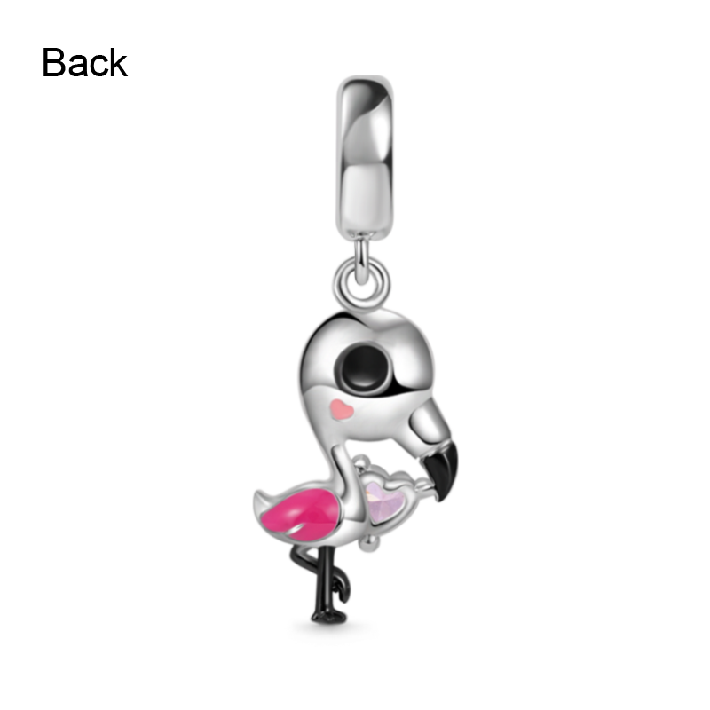 Flamingo Embraces Heart Gemstone Pendant Dangle Charm 925 Sterling Silver_2