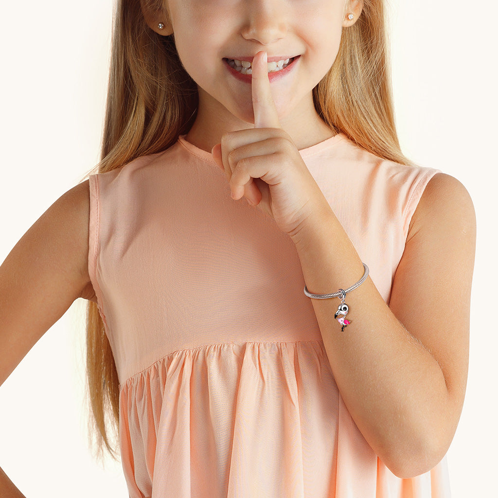 Flamingo Embraces Heart Gemstone Pendant Dangle Charm 925 Sterling Silver_3