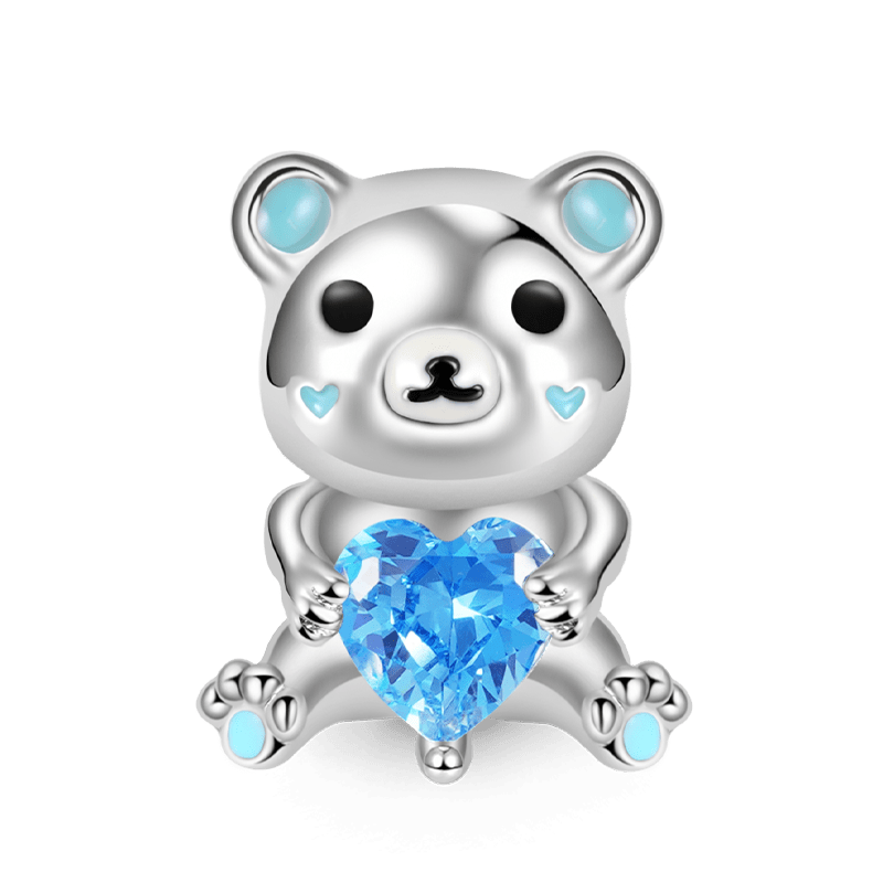 Polar Bear Embraces Heart Gemstone Charm Bead 925 Sterling Silver_1