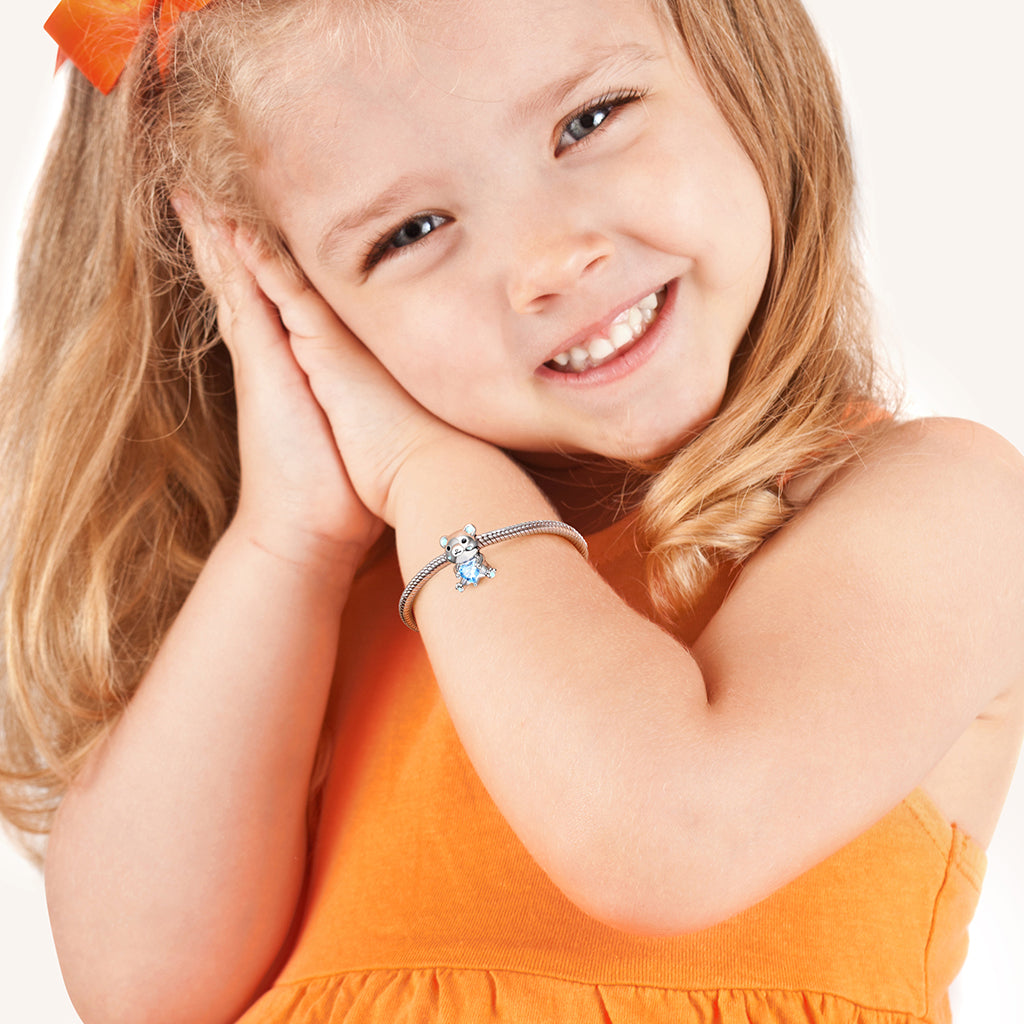 Polar Bear Embraces Heart Gemstone Charm Bead 925 Sterling Silver_3