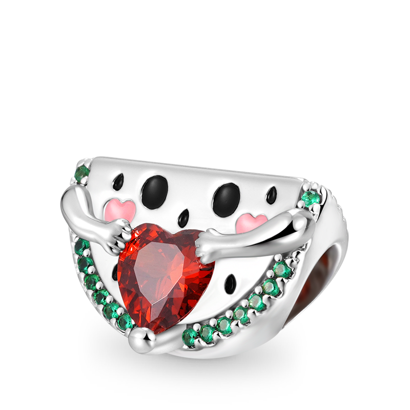 Watermelon Embraces Heart Gemstone Charm Bead 925 Sterling Silver_1