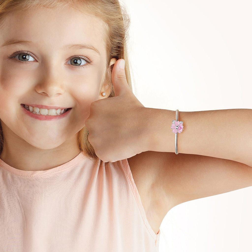 Cherry Blossoms Embraces Heart Gemstone Charm Bead 925 Sterling Silver with Pink Enamels_3