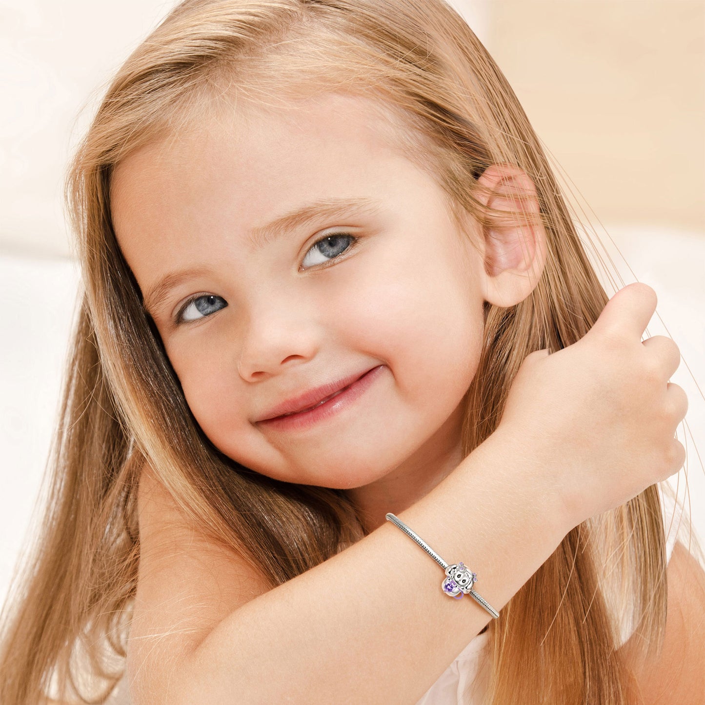 Teacup Dog Embraces Heart Gemstone Charm Bead 925 Sterling Silver with Purple Enamels_3