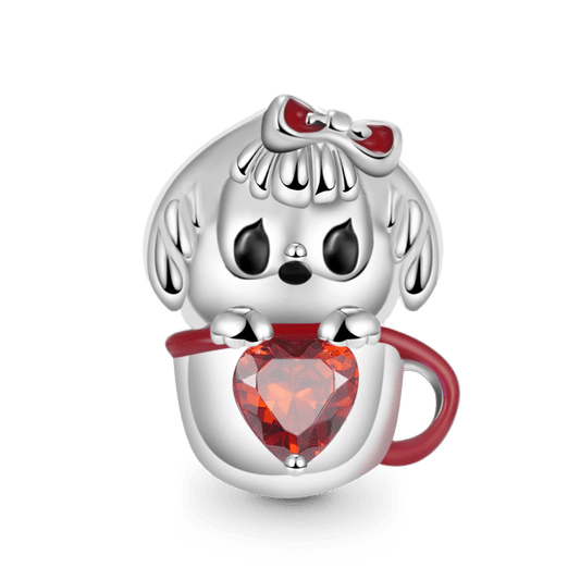 Cute Teacup Dog Embraces Heart Gemstone Charm Bead 925 Sterling Silver_1