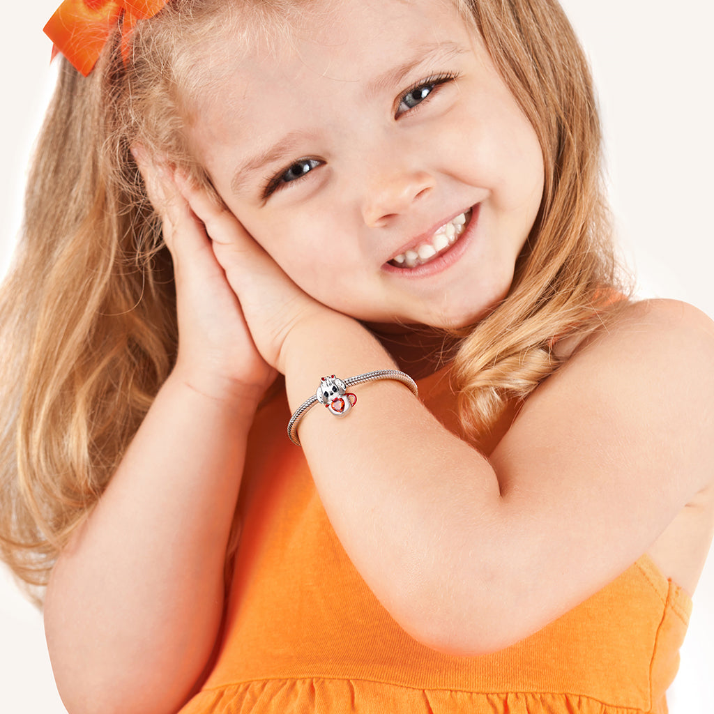 Cute Teacup Dog Embraces Heart Gemstone Charm Bead 925 Sterling Silver_3