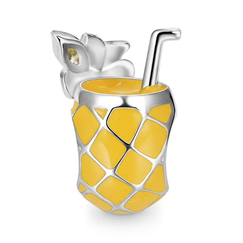 Pineapple Drink Charm Bead 925 Sterling Silver with Yellow Enamels_2