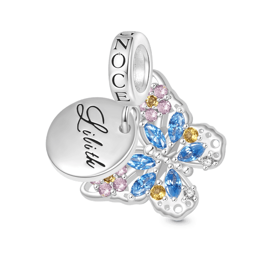 Gnoce Engravable Disc Butterfly Pendant Dangle Charm_1