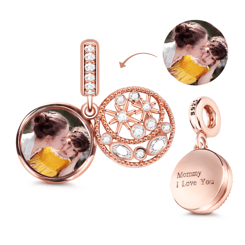 Gnoce "Moon And Star" Personalized Pendant Engravable Photo Charm 18k Rose Gold Plated_1