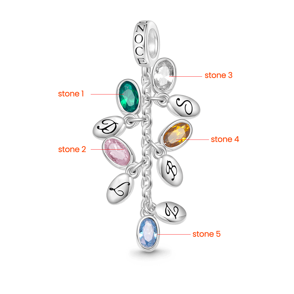 Gnoce Egg-shaped Birthstone Engravable Leaves Pendant Dangle Charm_2
