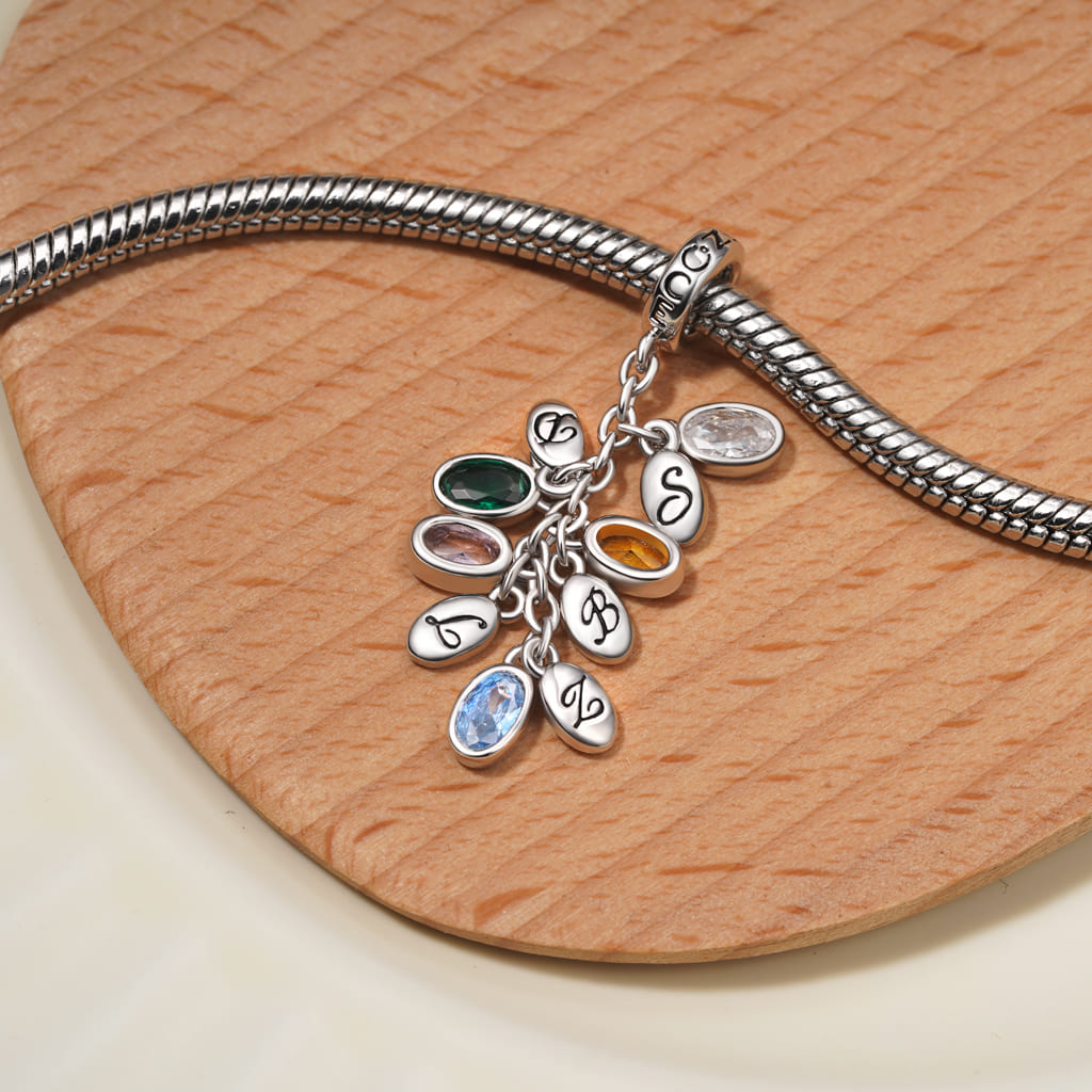 Gnoce Egg-shaped Birthstone Engravable Leaves Pendant Dangle Charm_5