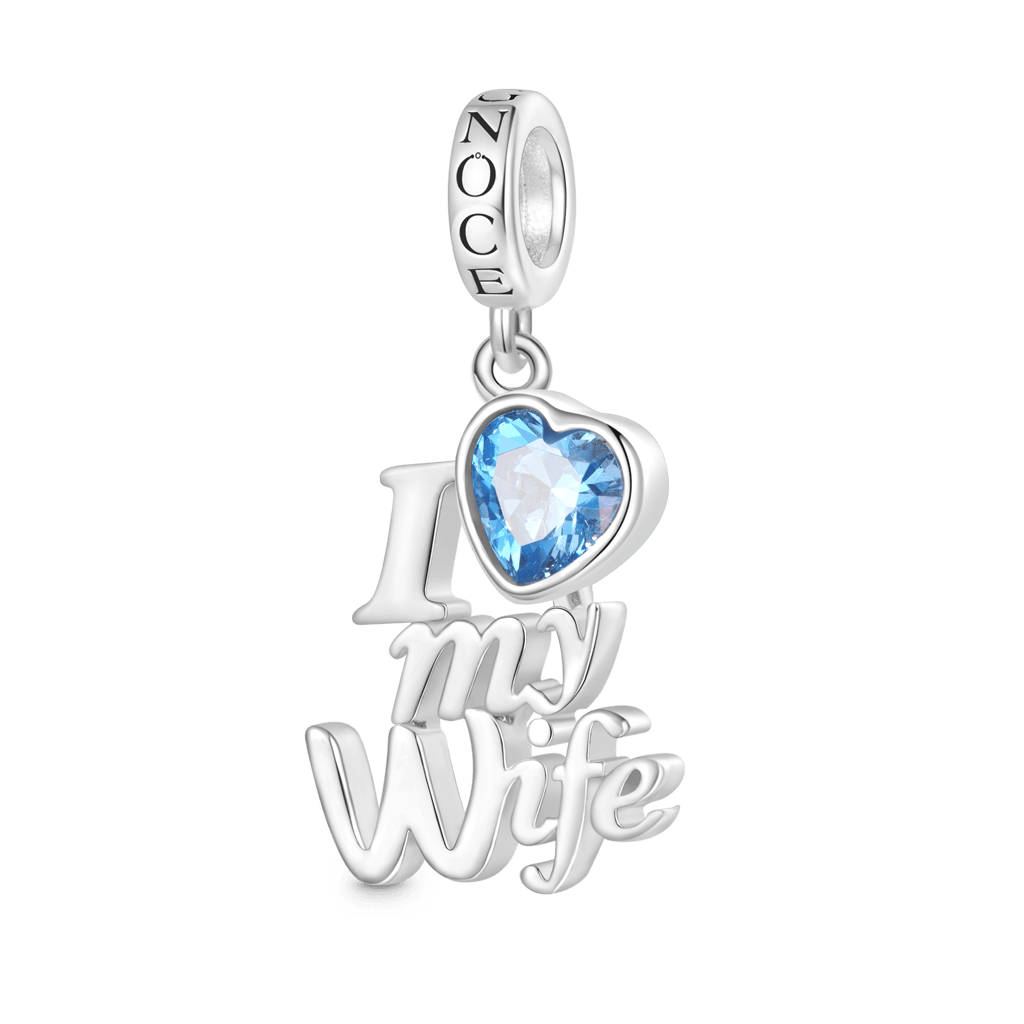 Gnoce I Love my Wife Blue Heart Pendant Dangle Charm_1