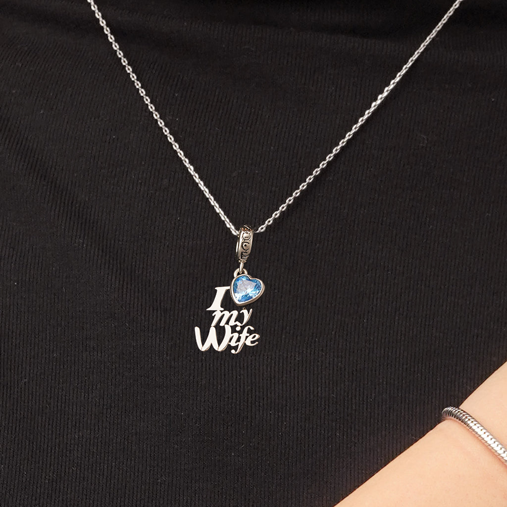 Gnoce I Love my Wife Blue Heart Pendant Dangle Charm_5
