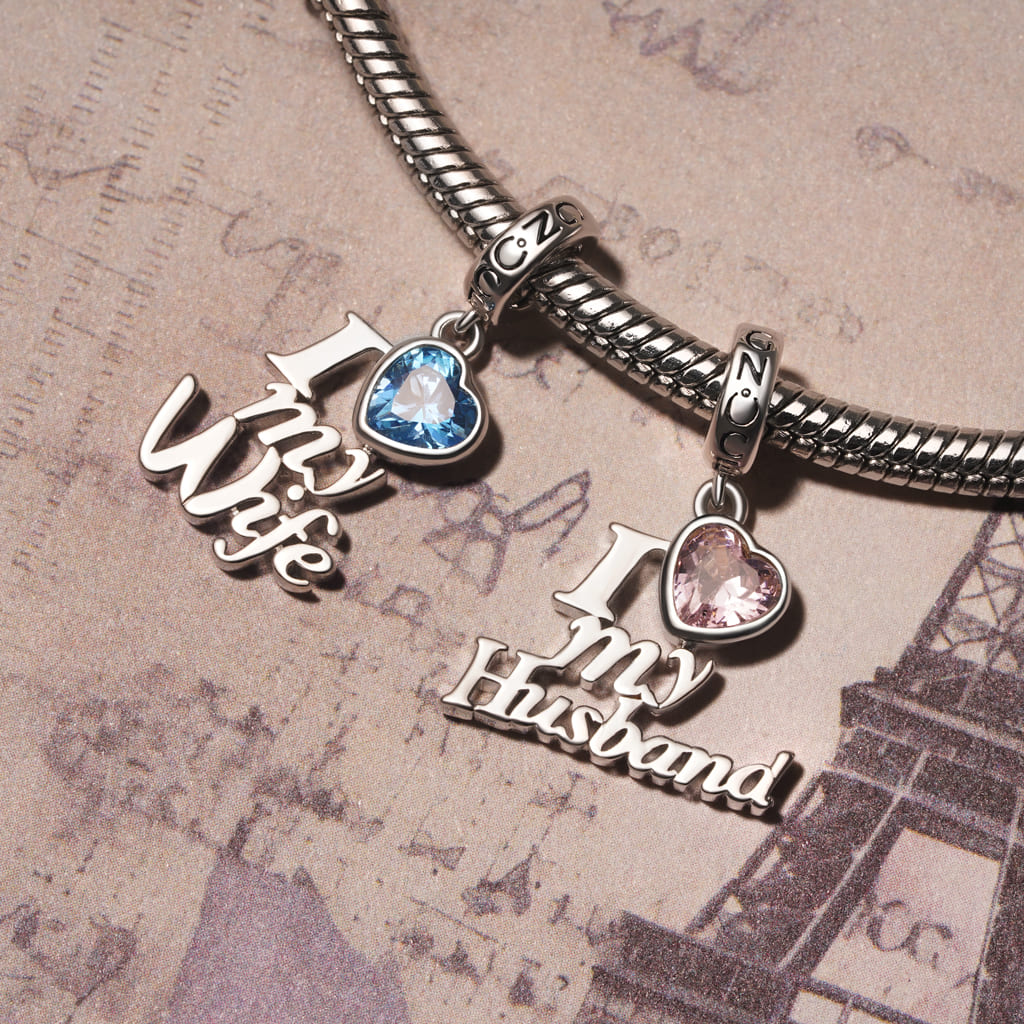 Gnoce I Love my Wife Blue Heart Pendant Dangle Charm_3