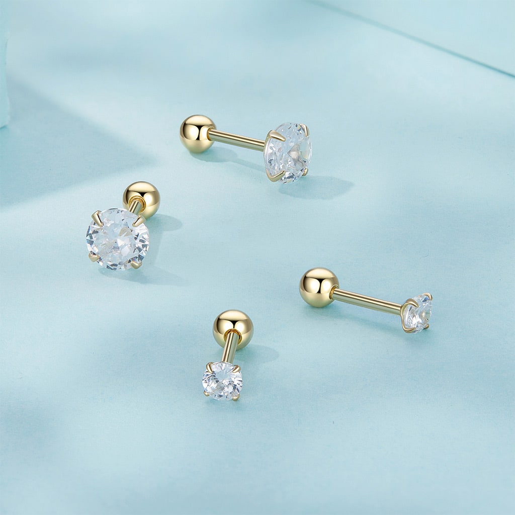 Gnoce Gold Plated White Large CZ Stud Earrings_3
