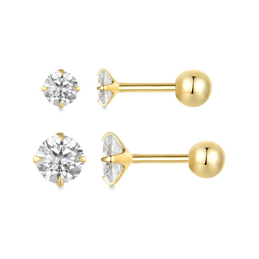 Gnoce Gold Plated White Large CZ Stud Earrings_1