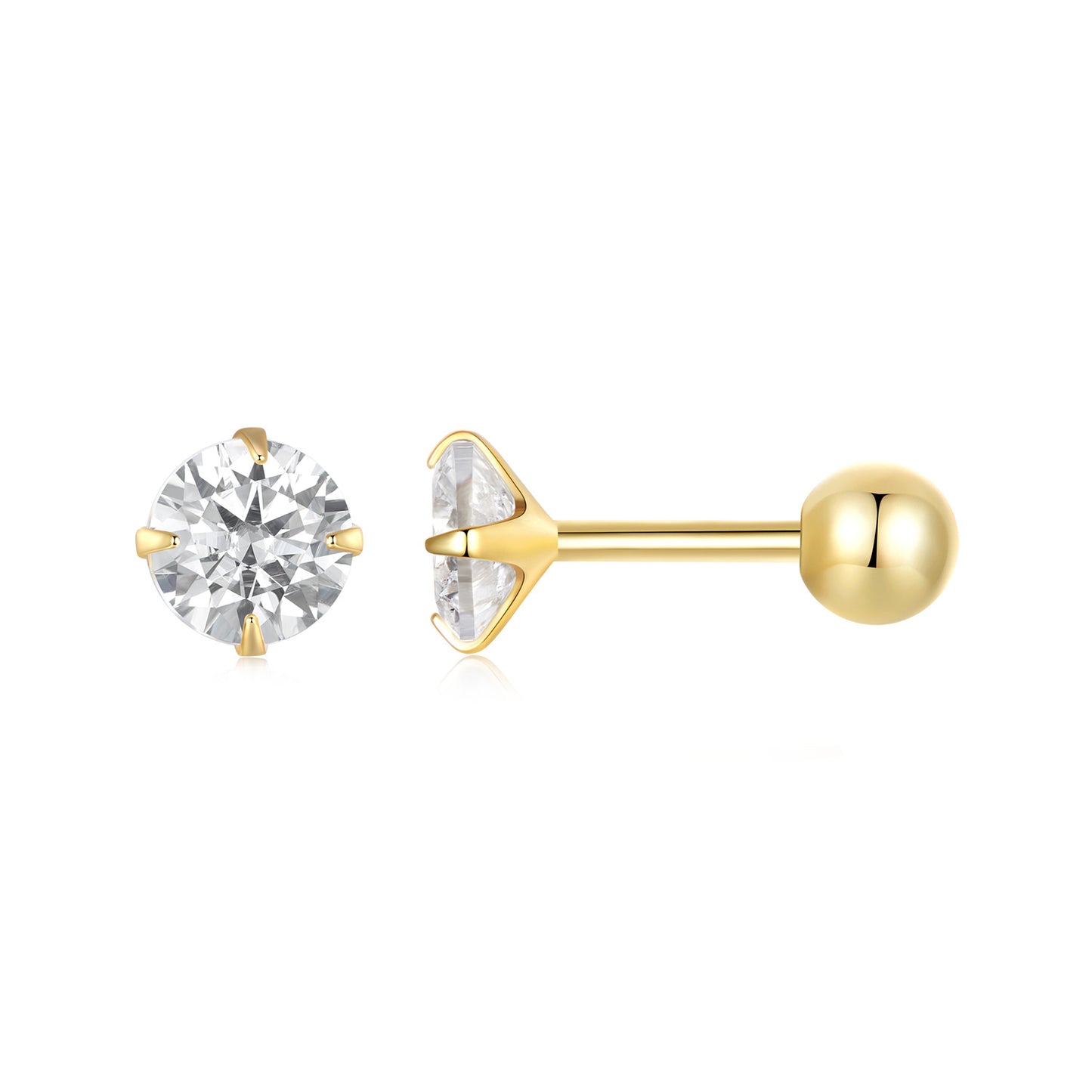 Gnoce Gold Plated White Large CZ Stud Earrings_2