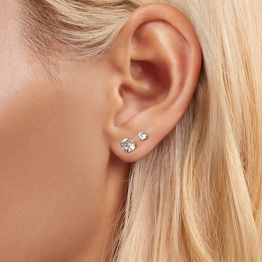 Gnoce Gold Plated White Large CZ Stud Earrings_5