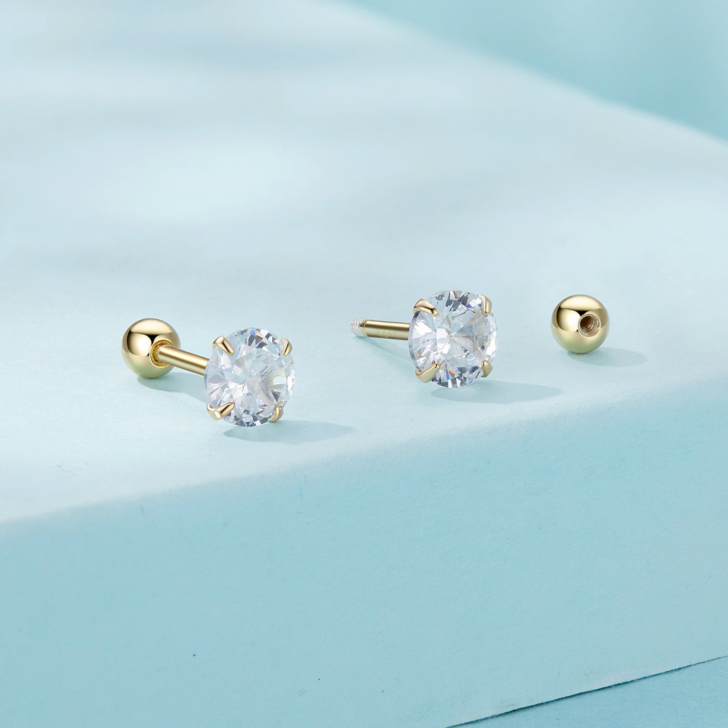 Gnoce Gold Plated White Small CZ Stud Earrings_3