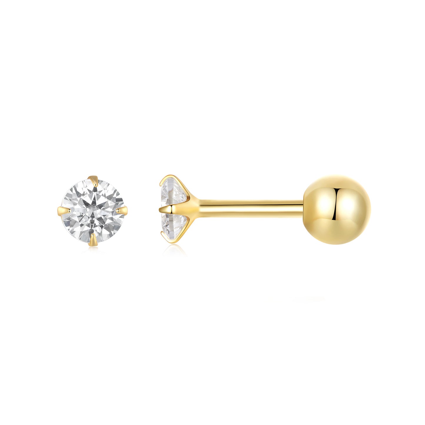 Gnoce Gold Plated White Small CZ Stud Earrings_2