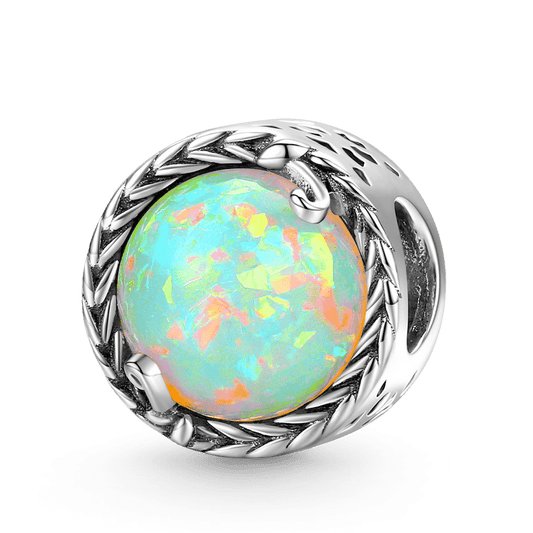 Minimalist vine Charm Bead 925 Sterling Silver Inlaid with Natural Opal Gemstone_1