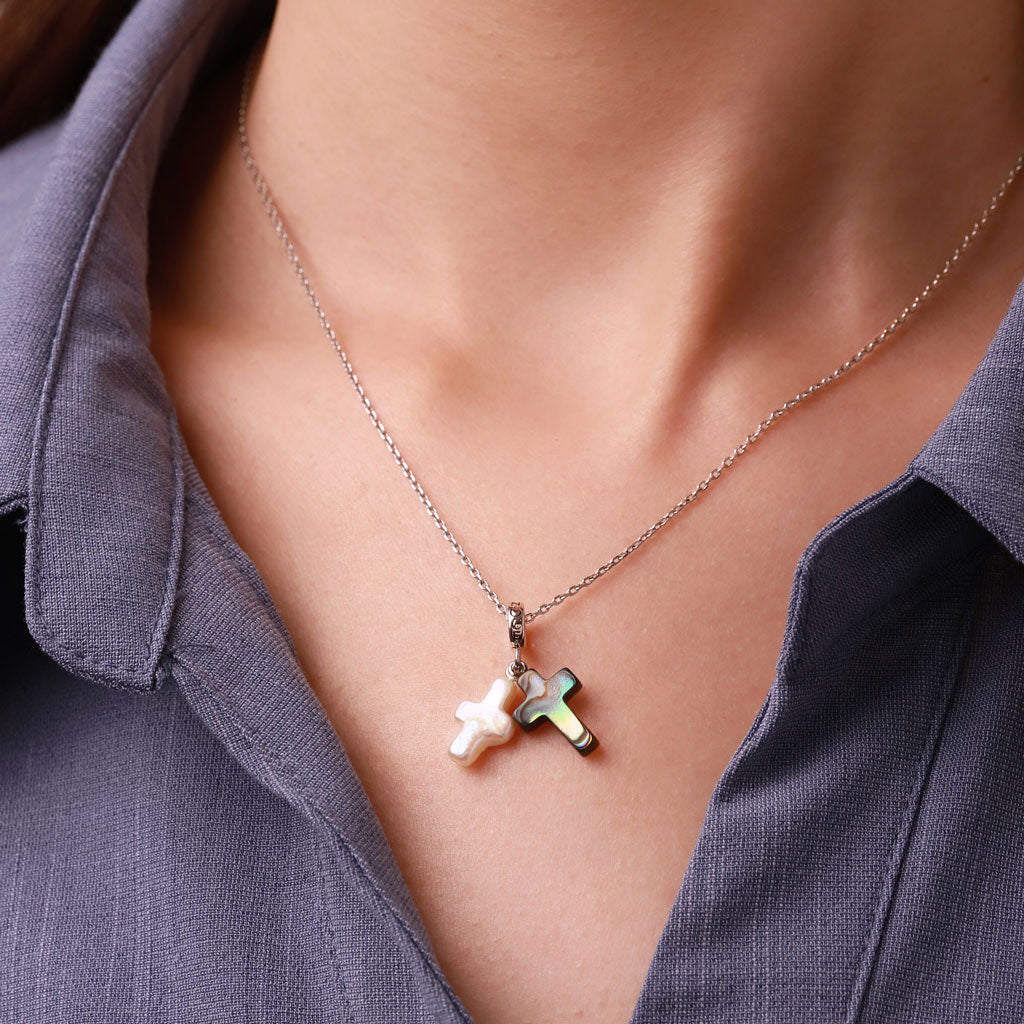 Gnoce Natural Abalone Shell Pearl Cross Pendant Dangle Charm_5