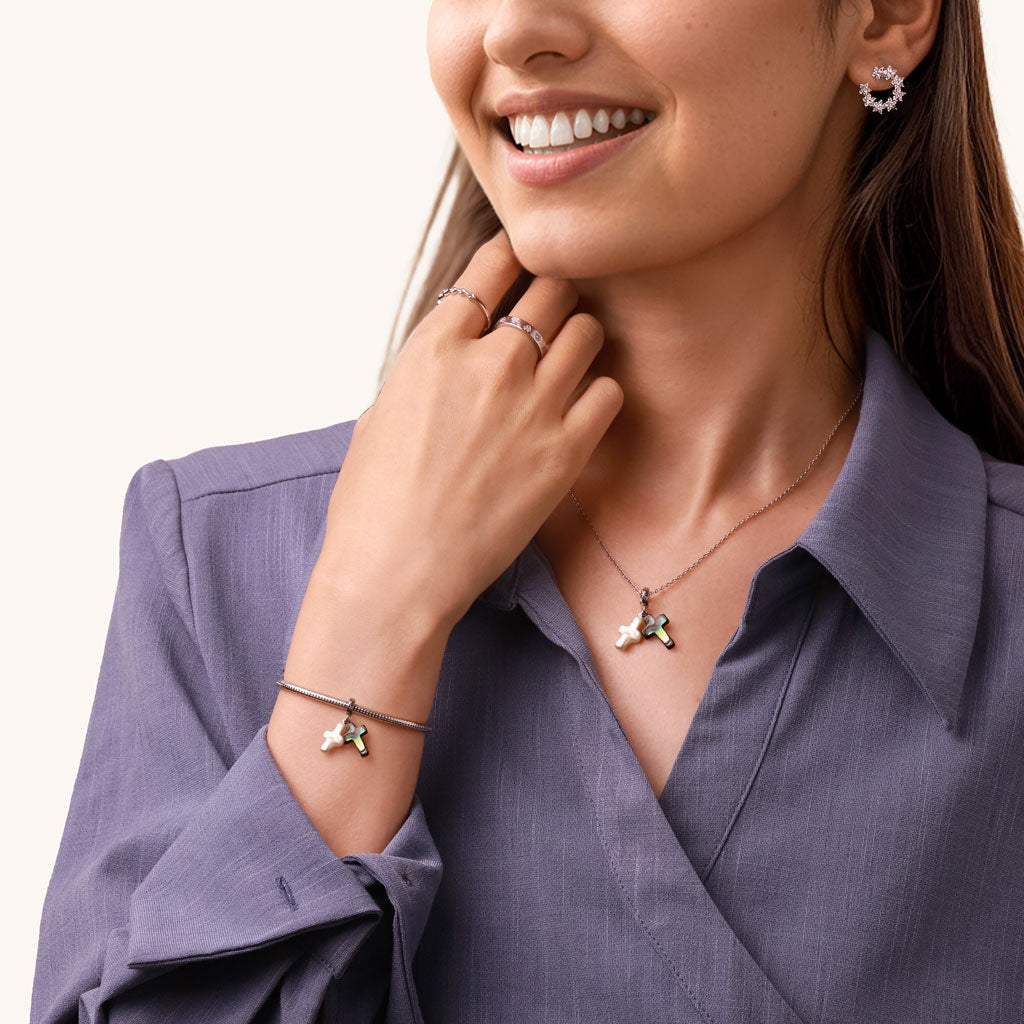 Gnoce Natural Abalone Shell Pearl Cross Pendant Dangle Charm_4