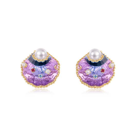 Gnoce Purple Shell Freshwater Pearl Stud Earrings_1