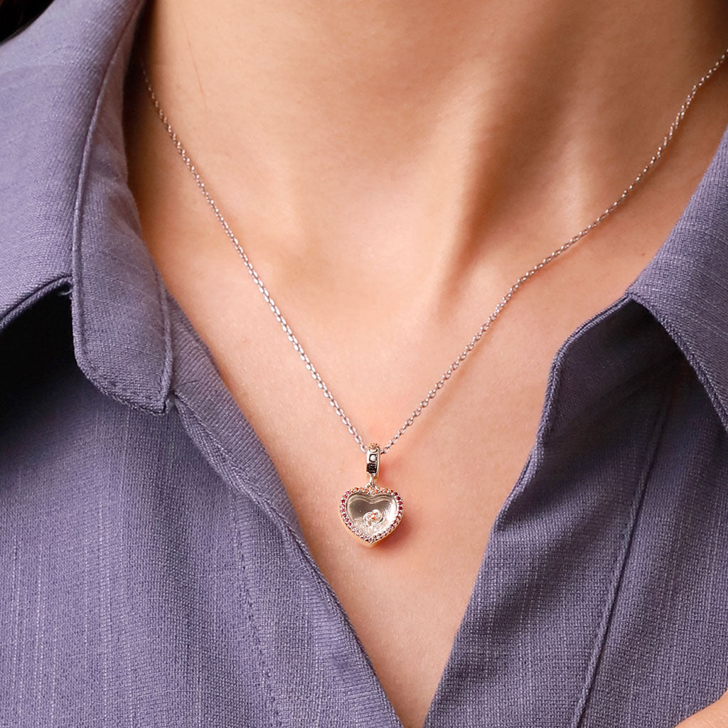 Gnoce "Be Mine" Rose Broken Diamond Heart Pendant Dangle Charm_5