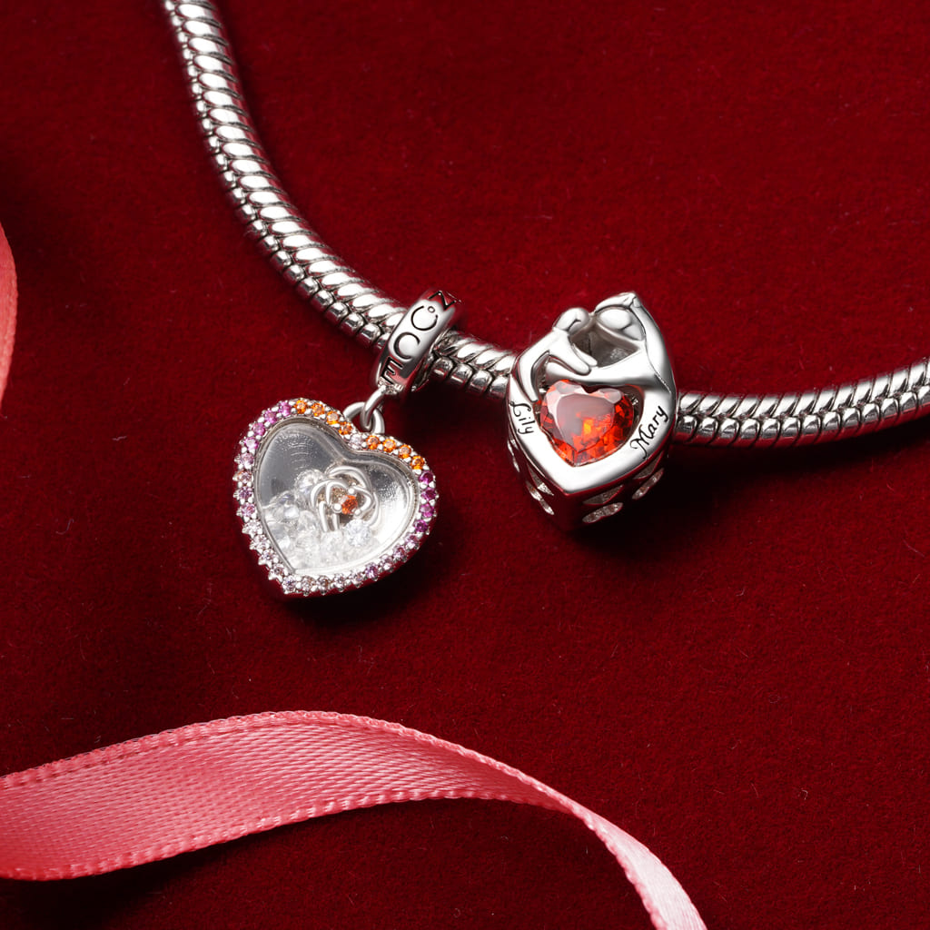 Gnoce "Be Mine" Rose Broken Diamond Heart Pendant Dangle Charm_3