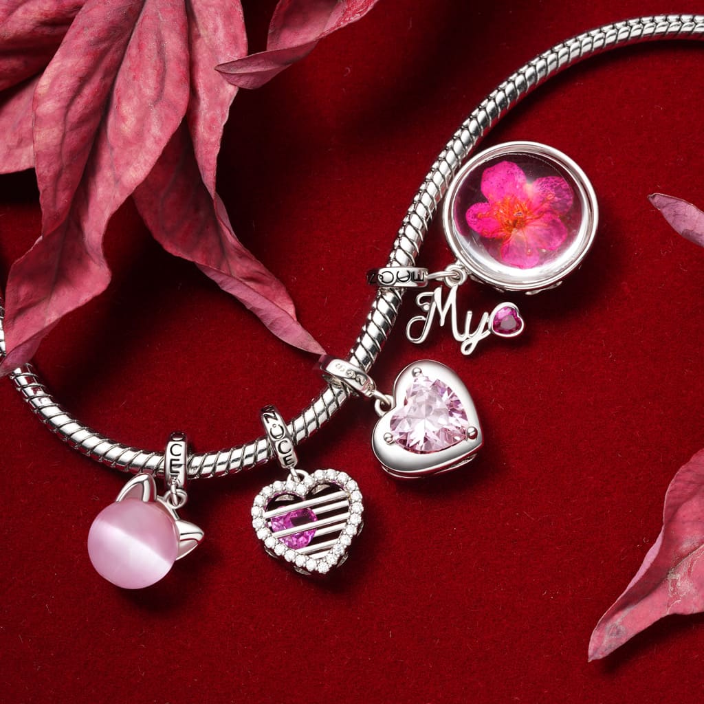 Gnoce Preserved Flower Peach Blossom Birthstone Pendant Dangle Charm_4