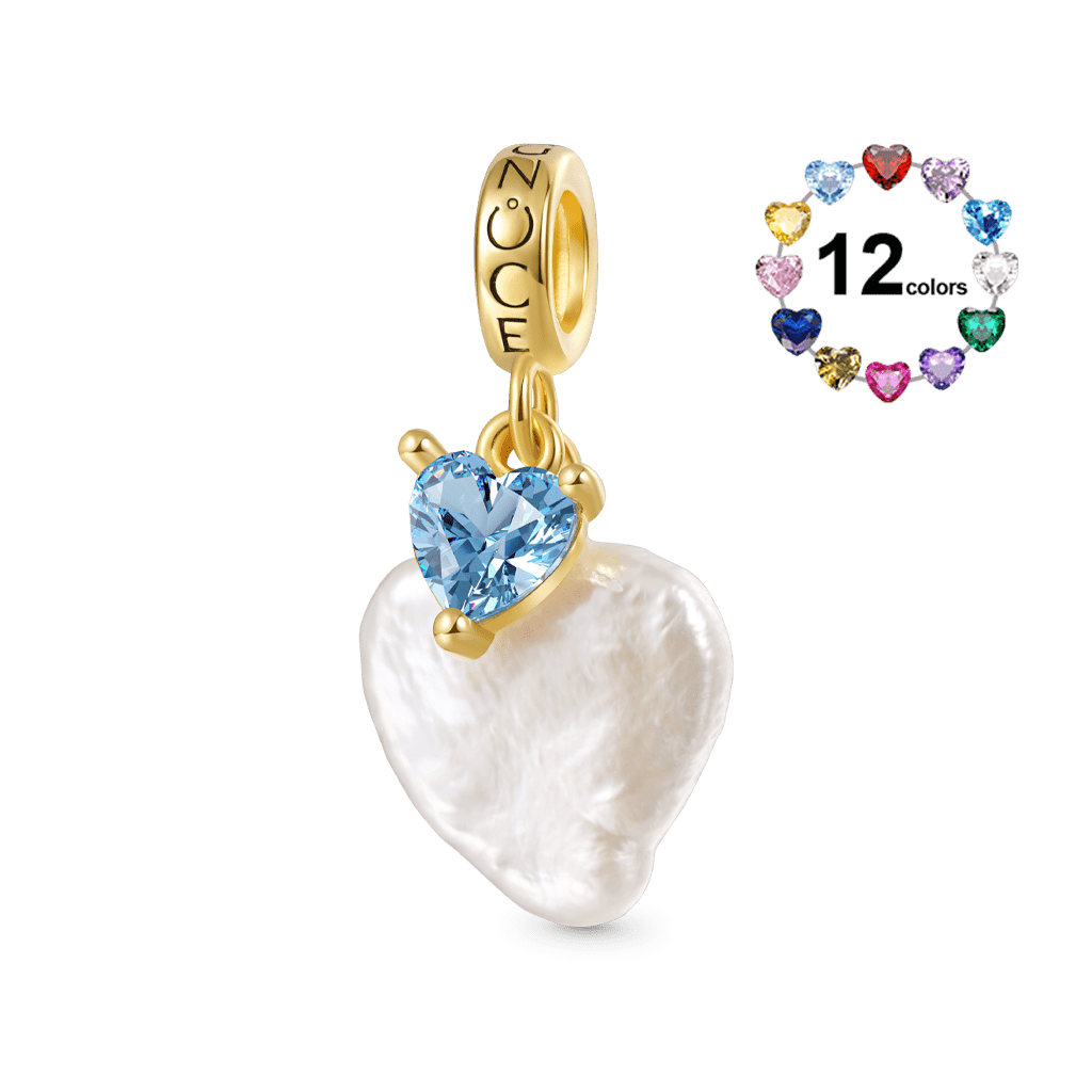 Gnoce Irregular Heart Pearl Birthstone Pendant Dangle Charm_1