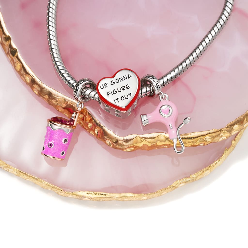 Gnoce Pink Enamel Hair Dryer Pendant Dangle Charm_3