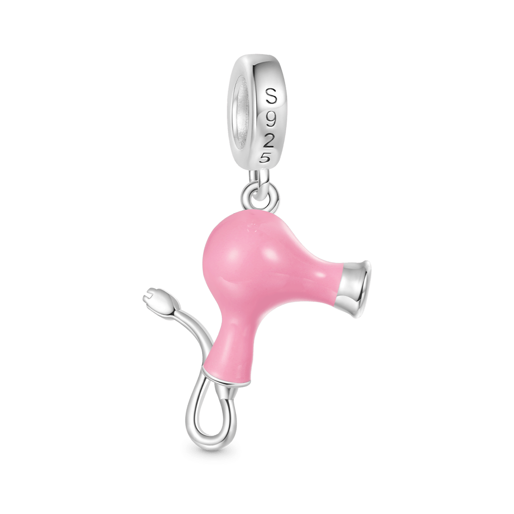 Gnoce Pink Enamel Hair Dryer Pendant Dangle Charm_2