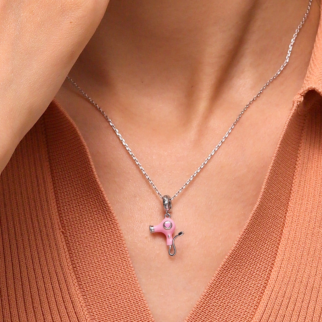 Gnoce Pink Enamel Hair Dryer Pendant Dangle Charm_5